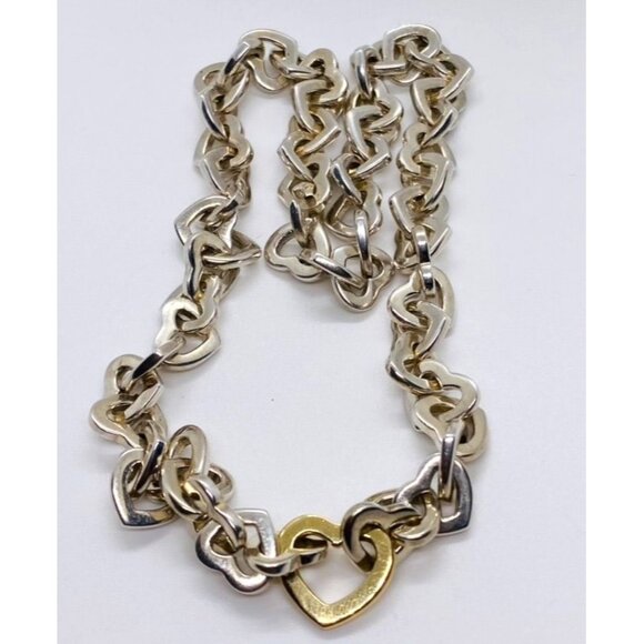 Tiffany & Co Heart Link Necklace Sterling Silver 18K Gold 16.5"